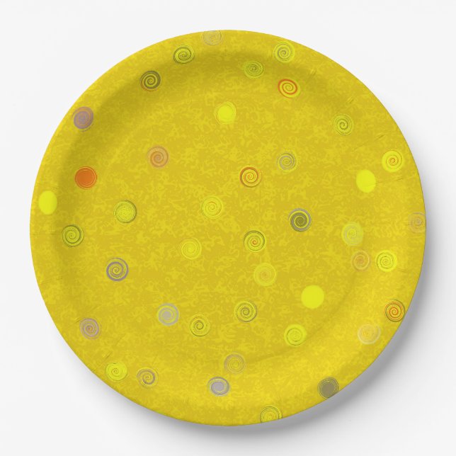Prato De Papel Twisty Polka Dot Spirals Yellow Paper Party Plates (Frente)