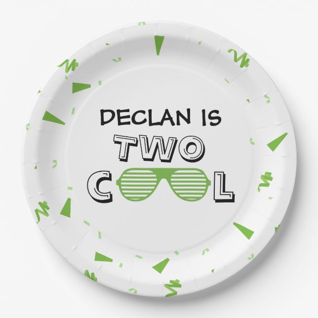 Prato De Papel TWO Cool Sunglass 2nd Birthday Party Paper Plates (Frente)