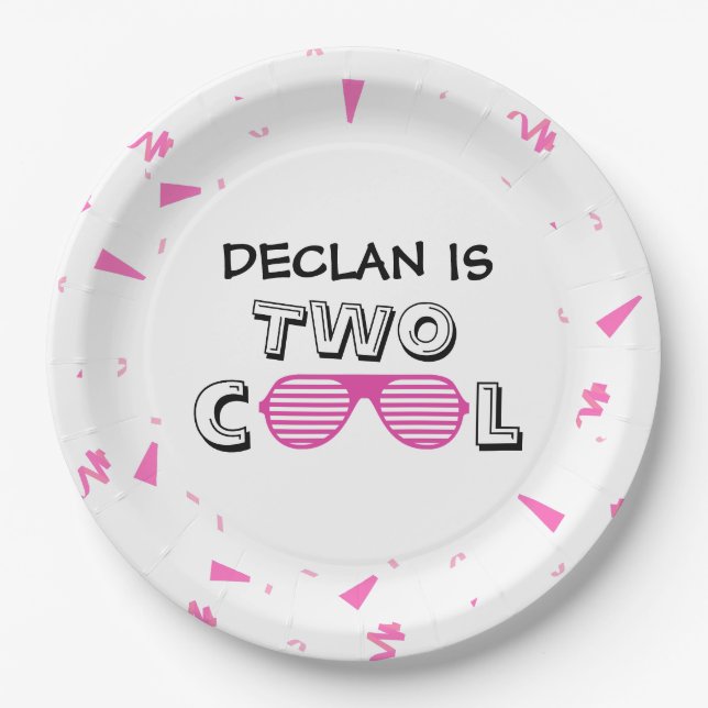 Prato De Papel TWO Cool Sunglass 2nd Birthday Party Paper Plates (Frente)