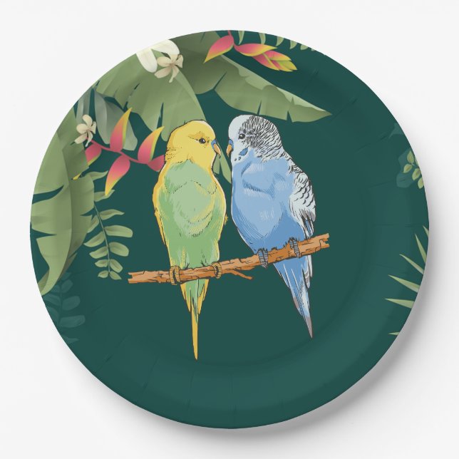 Prato De Papel Two cute blue and green Budgies (Frente)