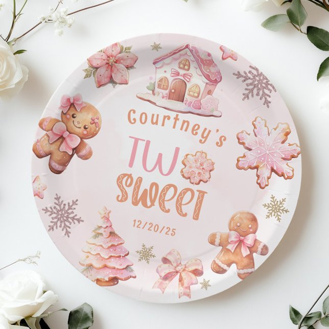 Prato De Papel Two Sweet Christmas pink 2nd birthday cookies (Criador carregado)