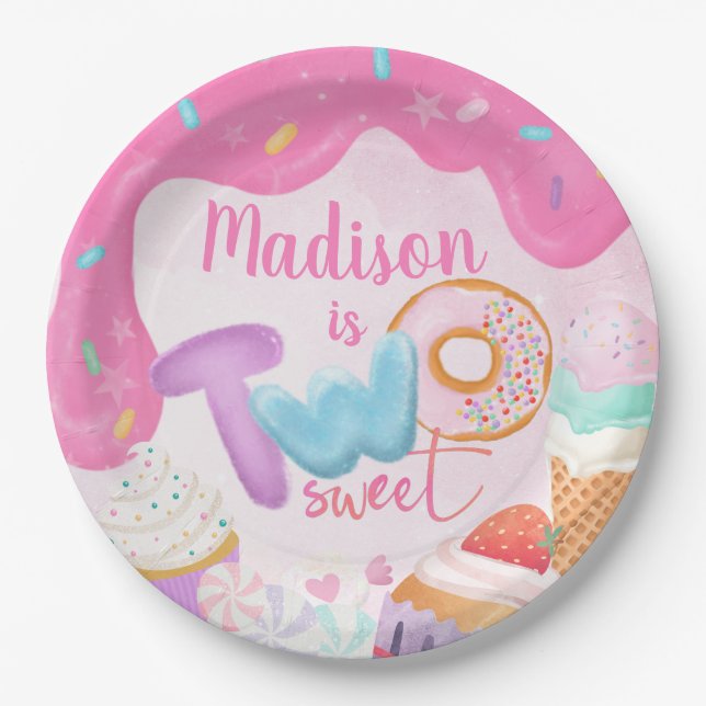 Prato De Papel Two Sweet Donut Birthday Plate (Frente)