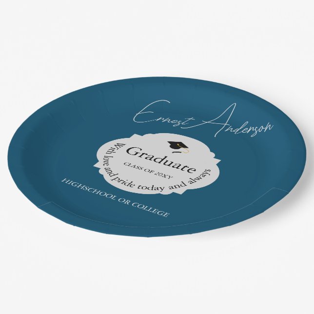 Prato De Papel Typografia Azul Graduação Elegante Moderna de Form (Inclinado)