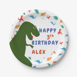 Prato De Papel Tyrannosaurus Feliz Aniversário Dinossauro Padrão