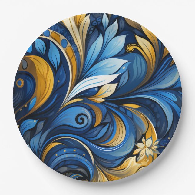 Prato De Papel Ukrainian folk art pattern paper plates (Frente)