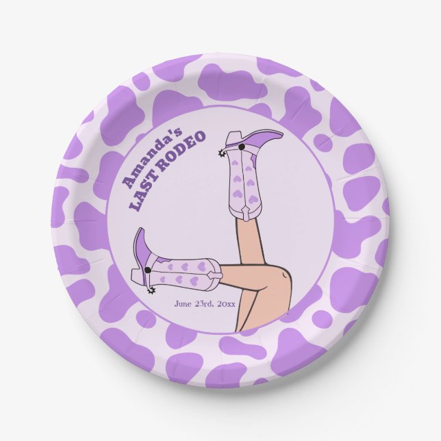 Prato De Papel Última Festa de Chá de panela Roxo de Cowgirl (Frente)