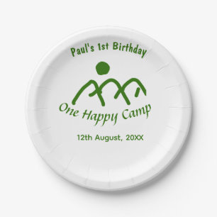 Prato De Papel Um acampamento feliz montanha verde sol aniversári