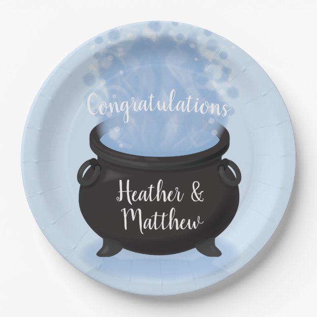 Prato De Papel Um bebê está criando Chá de fraldas de bruxa azul  (Frente)