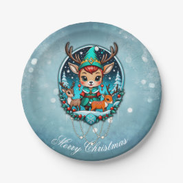 Prato De Papel Um belo estilo cartoon rener elf