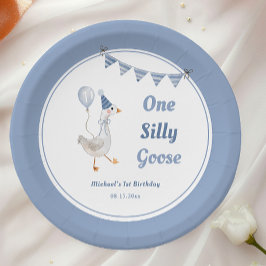 Prato De Papel Um Bobo ganso primeiro aniversario azul