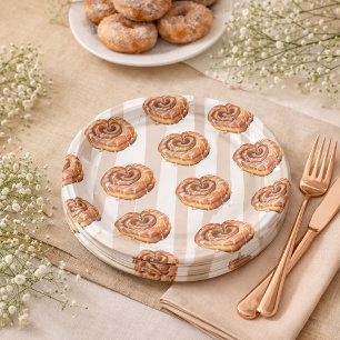Prato De Papel Um Bolo no Forno Tema de Rolo de Canela para Chás 