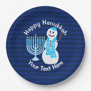 Prato De Papel Um boneco de neve judaico de Hanukkah e um partido