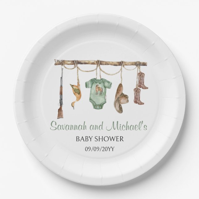 Prato De Papel Um caçador está a caminho do Partido Chá de fralda (Frente)