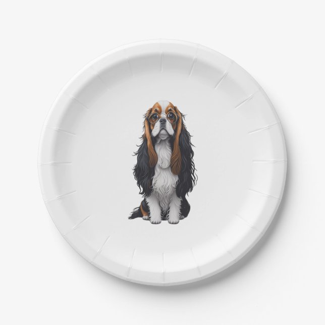 Prato De Papel Um cachorro bonito Rei Charles Spaniel (Frente)