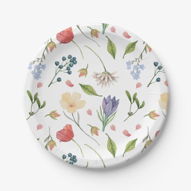 Prato De Papel Um Chá de fraldas Branco de Flor Selvagem (Frente)