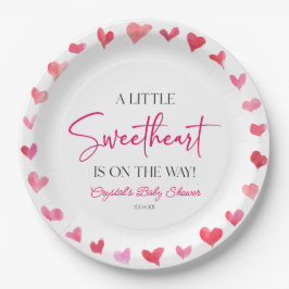 Prato De Papel Um Chá de fraldas de Corações Rosa Vermelho