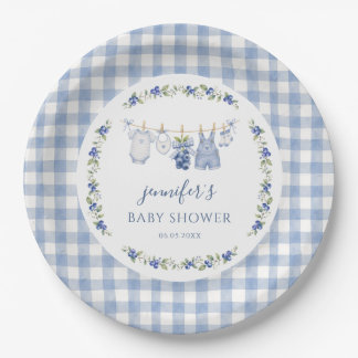 Prato De Papel Um Chuveiro de Bebê Doce Mirtilo Azul