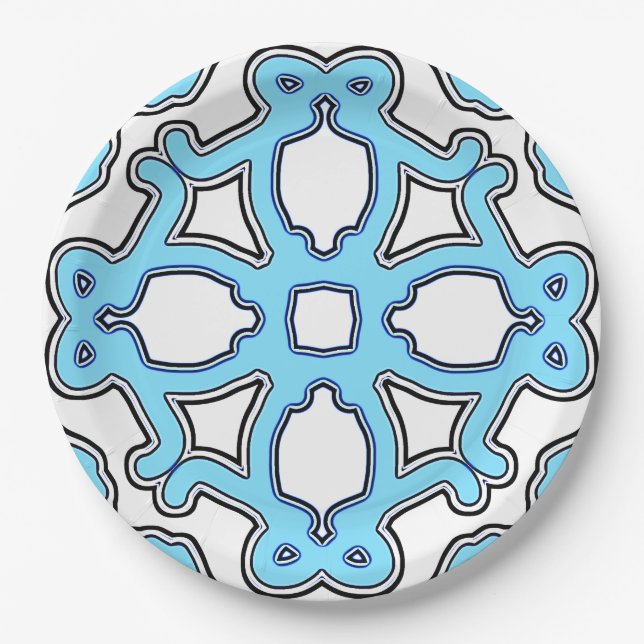Prato De Papel Um clássico design azul e branco elegante (Frente)