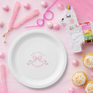 Prato De Papel Um Doce Começo Casamento Rosa e Branco