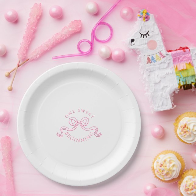 Prato De Papel Um Doce Começo | Casamento Rosa e Branco (Festa)