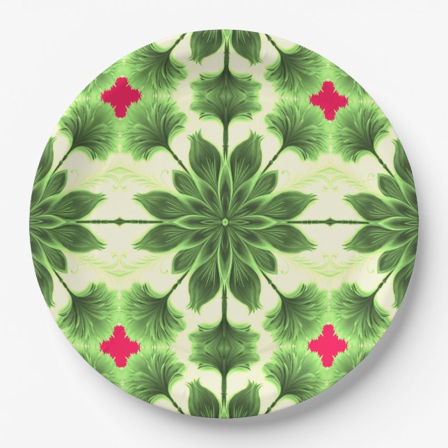 Prato De Papel Um elegante design verde vermelho clássico (Frente)