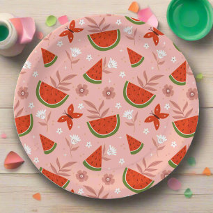 Prato De Papel Um em Melon Watermelon Butterflies Aniversário