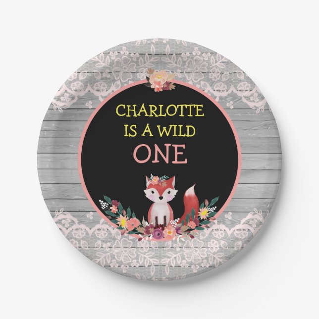 Prato De Papel UM Fox bonito selvagem do primeiro aniversario & (Frente)