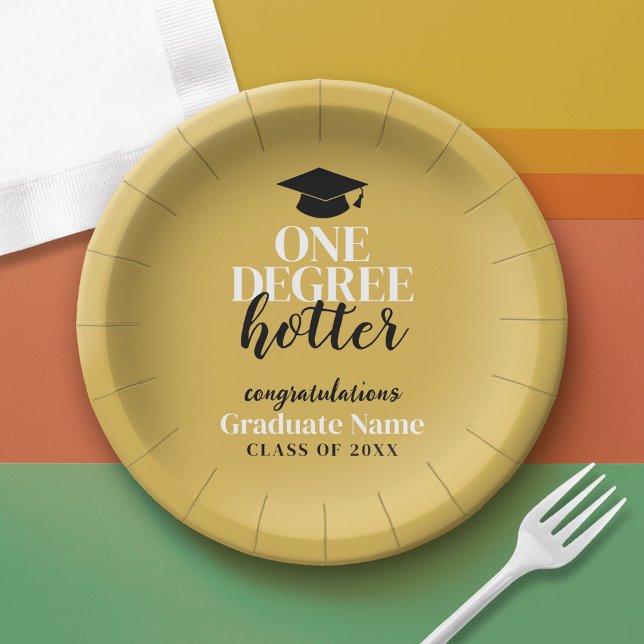 Prato De Papel Um grau mais quente - Dourado preto - graduação (Custom Graduation Paper Plate)