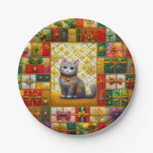 Prato De Papel UM KITTEN QUILT NATAL ~ Cute ~