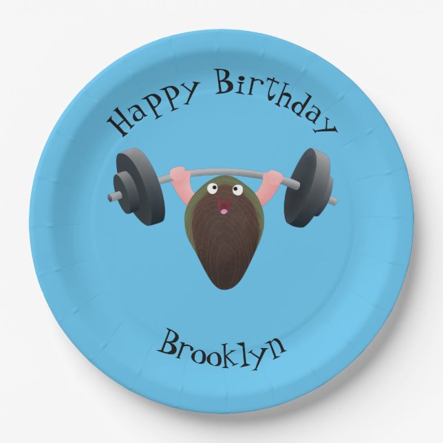 Prato De Papel Um mexilhão engraçado trabalhando na ilustração de (Frente)