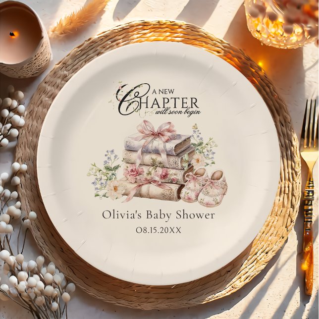 Prato De Papel Um Novo Capítulo Começa Chá de Bebê do Livro Wildf (Criador carregado)