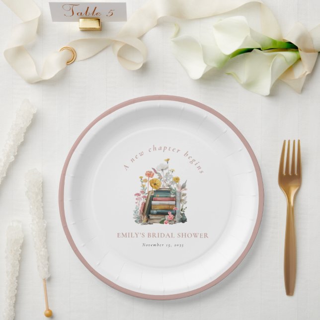 Prato De Papel Um Novo Capítulo Começa Chás de Cozinha Florais (Casamento)