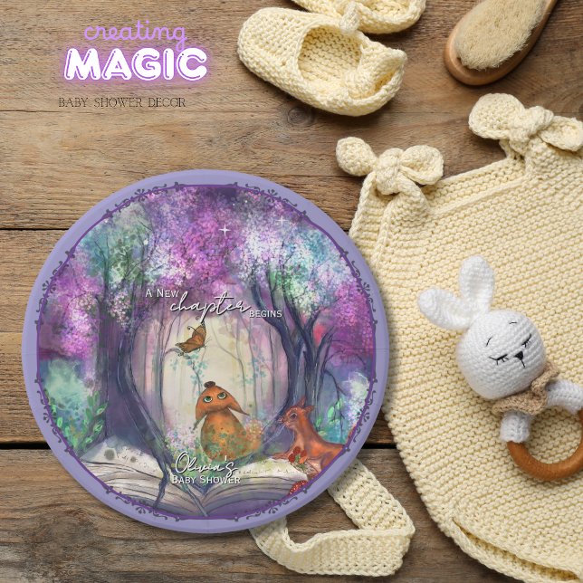 Prato De Papel Um Novo Capítulo Começa I Chuvada de Bebê de Conto (A New Chapter Begins I Storybook Baby shower Paper Plates)