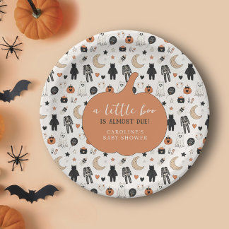 Prato De Papel Um padrão de Halloween Little Boo Baby Shower Fofo