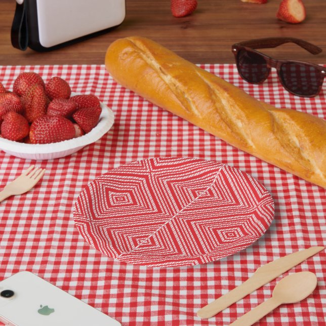 Prato De Papel Um padrão simétrico apresentando vermelho, laranja (Piquenique)