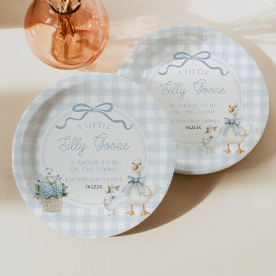 Prato De Papel Um Patinho Bobo Laço Floral Azul Chás de Bebê