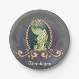 Prato De Papel Um pavão majestoso em ouro e verde