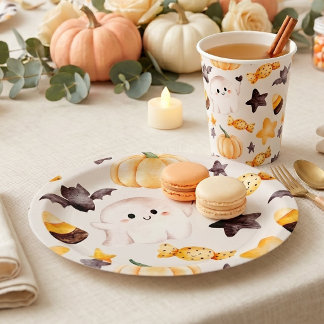 Prato De Papel Um Pequeno Boo Aquarela Chá de Bebê de Halloween