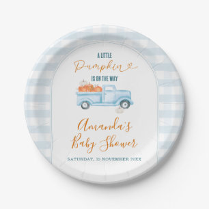 Prato De Papel Um Pequeno Chá de fraldas Pumpkin Blue Truck Gingh