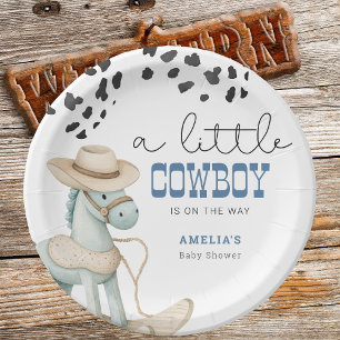 Prato De Papel Um Pequeno Cowboy Está A Caminho Do Chá de fraldas