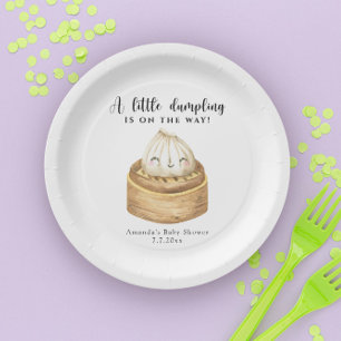 Prato De Papel Um pequeno dumpling a caminho baby shower