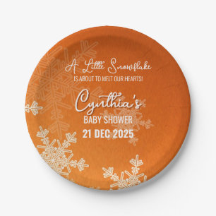Prato De Papel Um Pequeno Floco de Neve Padrão Laranja Minimalist