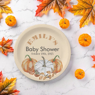 Prato De Papel Um Pequeno Pumpkin está a caminho - Chá de fraldas