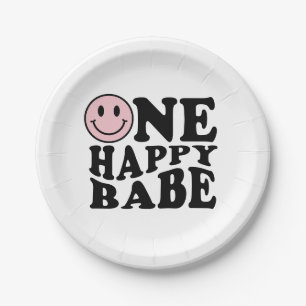 Prato De Papel Um primeiro aniversario Feliz de Sorriso Rosa