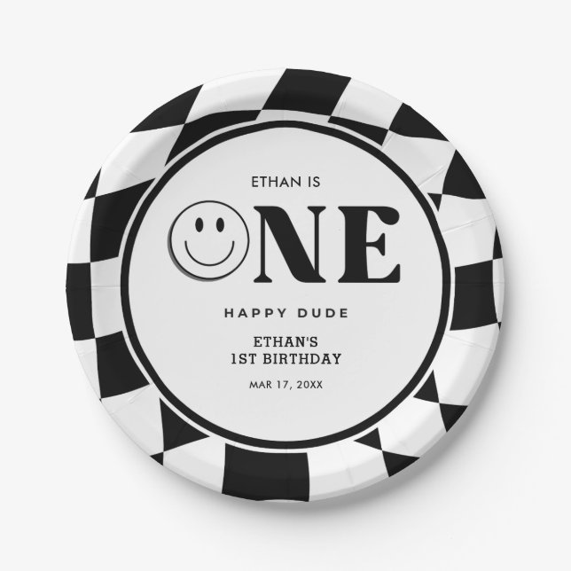 Prato De Papel Um primeiro aniversario Feliz do Cara Feliz (Frente)