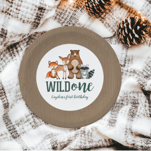 Prato De Papel Um Selvagem Aniversário de Um Ano com Animais da F