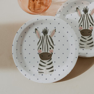 Prato De Papel Um Selvagem Garoto Safari Zebra Azul Bolinhas