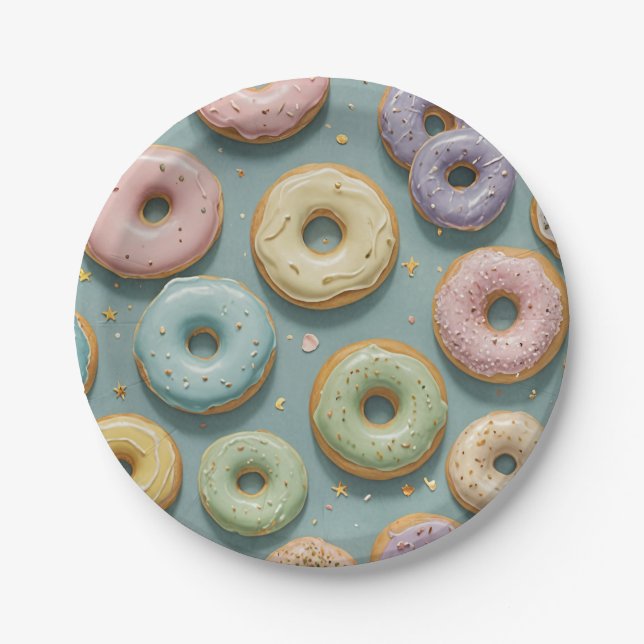 Prato De Papel Um Sonho Caprichoso de Donuts Pastel (Frente)