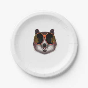 Prato De Papel Um Tanuki Legal Com Óculos de Sol Ornamentados