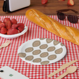 Prato De Papel Um tapete retangular com um intricado moti geométr